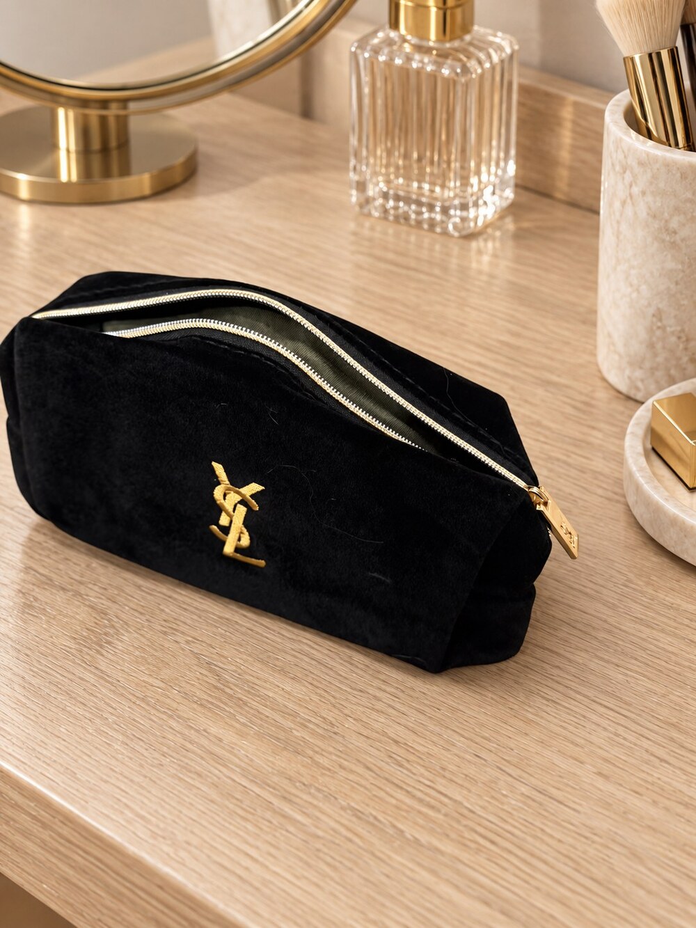 Yves Saint Laurent Black Velvet Makeup Bag | Elegant Black Pouch - Picture 2 of 6